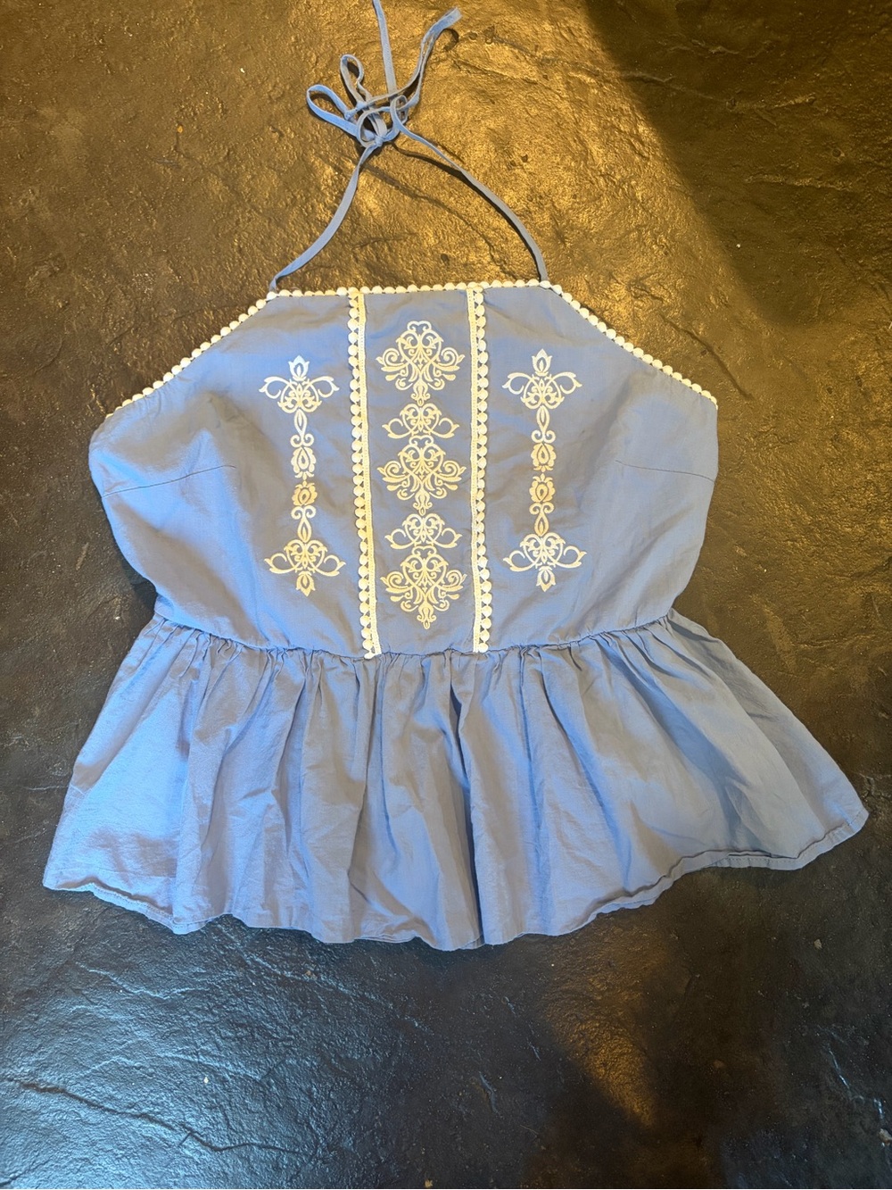 Francesca's Collections Light Blue Embroidered Halter Peplum Camisole